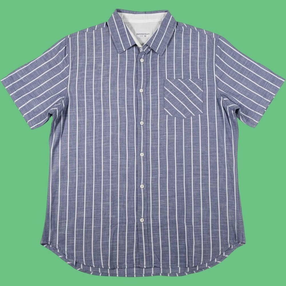 Paperdenim&cloth Shirt Mens XL Blue 100% Cotton Button-Up Short Sleeve NEW